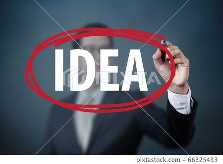 Businessman hand writing "Idea" with red marker on 66325433