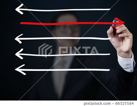Businessman drawing arrows in different 66325584