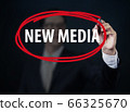 Businessman hand writing "NEW MEDIA" with red 66325670