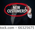 Businessman hand writing "New Customers" with red 66325675