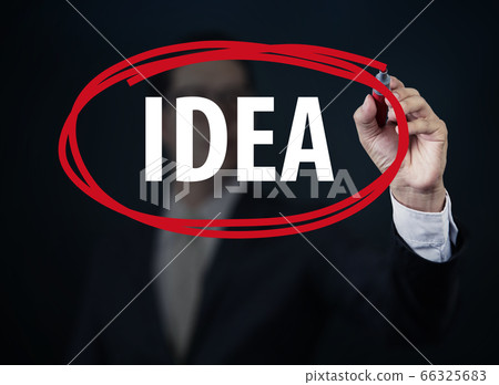 Businessman hand writing "IDEA" with red marker on Businessman hand writing "IDEA" with red marker on 66325683