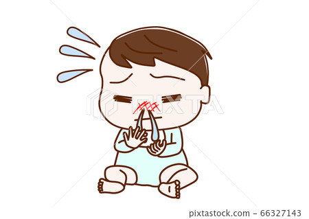 Baby boy sits spicy with runny nose 66327143