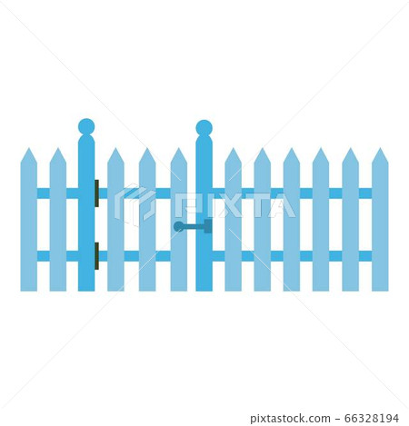 House blue fence icon, flat style 66328194