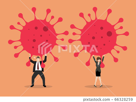 Businessman and woman struggling to carry virus Businessman and woman struggling to carry virus 66328259