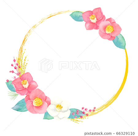 山茶花花水彩插圖的圓環框架 66329110