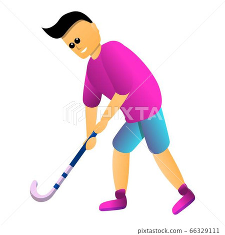 Man play field hockey icon, cartoon style Man play field hockey icon, cartoon style 66329111