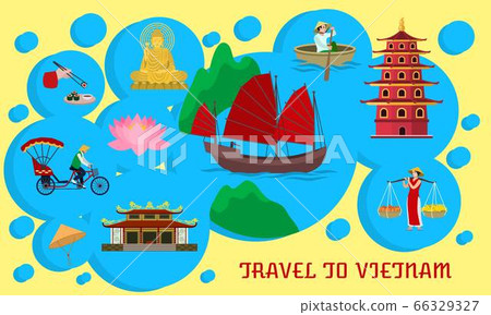 Vietnam landmark concept banner, flat style 66329327