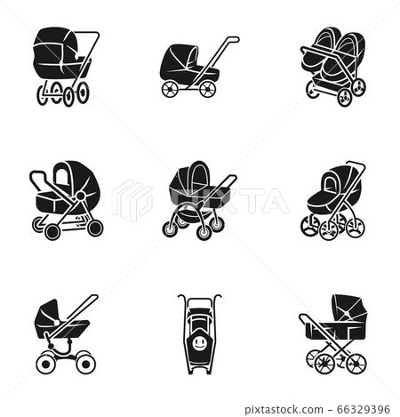 Newborn pram icon set, simple style Newborn pram icon set, simple style 66329396