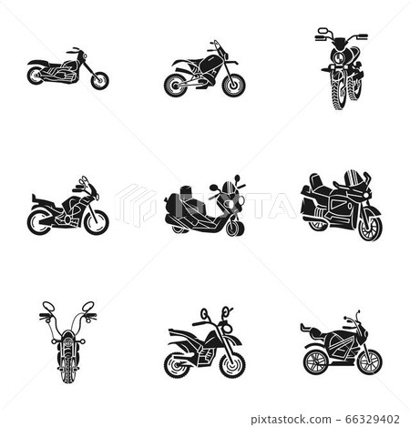 Motorbike transport icon set, simple style Motorbike transport icon set, simple style 66329402