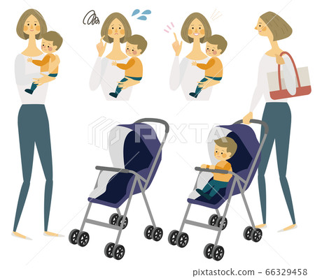 父母和孩子,嬰兒車,面部表情,插圖 父母和孩子,嬰兒車,面部表情,插圖 66329458