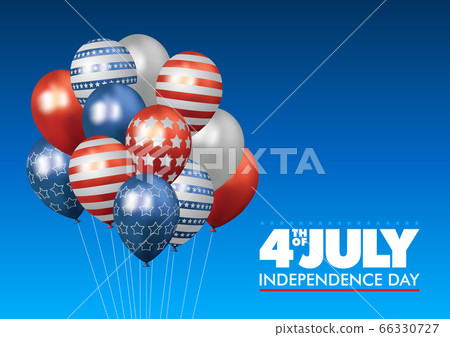4th of July Independence day ad, voucher, banner, card, flyer, poster with realistic 3D ballons in USA flag colors with stars and stripes on blue background 4th of July Independence day ad, voucher, banner, card, flyer, poster with realistic 3D ballons in USA flag colors with stars and stripes on blue background 66330727