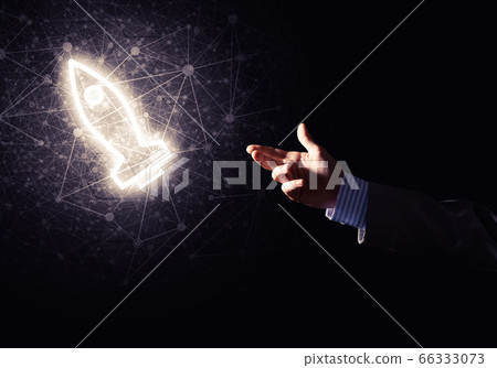 Man palm presenting Rocket web icon as technology concept Man palm presenting Rocket web icon as technology concept 66333073