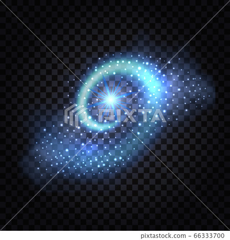 Blue magic light swirl. Abstract glowing spiral wave with light effect and stardust shiny sparkles on transparent background. Vector illustration Blue magic light swirl. Abstract glowing spiral wave with light effect and stardust shiny sparkles on transparent background. Vector illustration 66333700