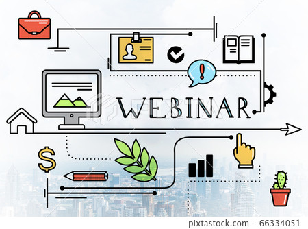 Internet webinar linear sketch with media signs 66334051
