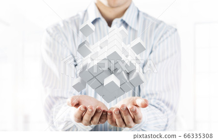 Concept of technology integration and innovation presented by cube figure. Mixed media 66335308