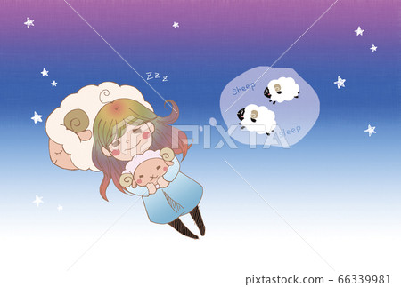 Girl and sheep (with background) 66339981