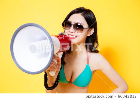 asian bikini girl use loudspeaker asian bikini girl use loudspeaker 66342812
