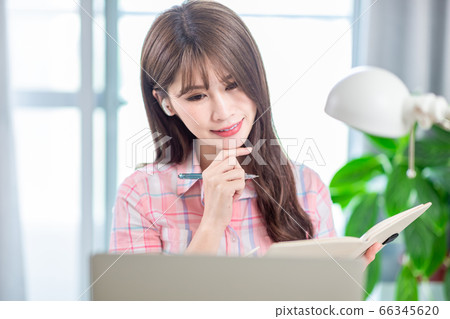 student using laptop at home 66345620