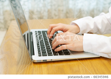 Laptop and women's hand 66345946