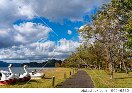 十和田湖在秋天，湖邊風光，天鵝船和秋天的落葉 66346280