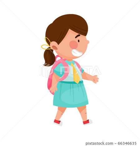 Girl Character Going to School with Backpack... - Stock Illustration ...