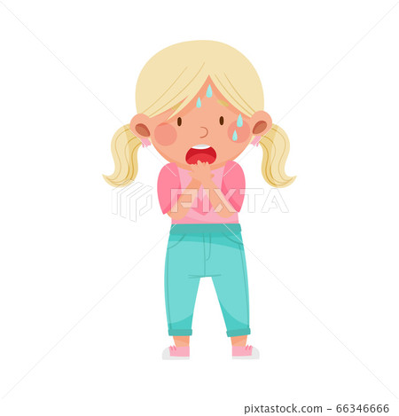 Emoji Girl with Ponytails Standing with Fearful... - Stock Illustration ...