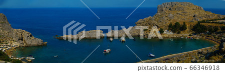 View at Lindou Bay from Lindos Rhodes island, Greece. 66346918