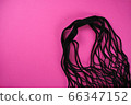 Black string eco shopping bag on pink background. Market, ecology concept. Top view, flat lay, copy space 66347152