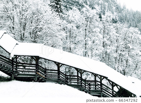 The bridge at old salt mine of Hallstatt Winter The bridge at old salt mine of Hallstatt Winter 66347292