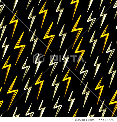 Vivid neon seamless pattern with hand drawn yellow and white flashes of lightning on a black background 66348820