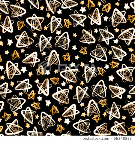 Vivid neon seamless pattern with hand drawn golden stars on a black background 66348882