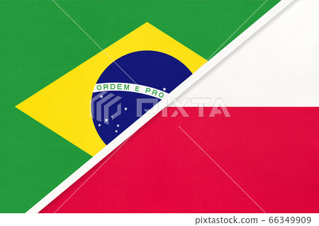 Brazil and Poland, symbol of national flags from textile  66349909