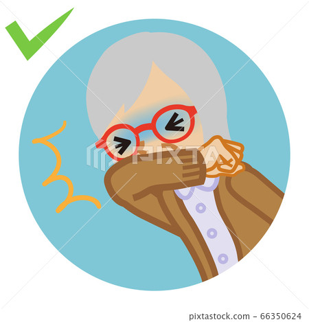Cough etiquette senior woman with mouth closed circular clip art cartoon touch 66350624