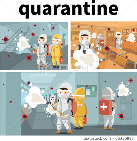Disinfectant uniform character disinfecting classrooms, hallways and stairs in school Disinfectant uniform character disinfecting classrooms, hallways and stairs in school 66350936