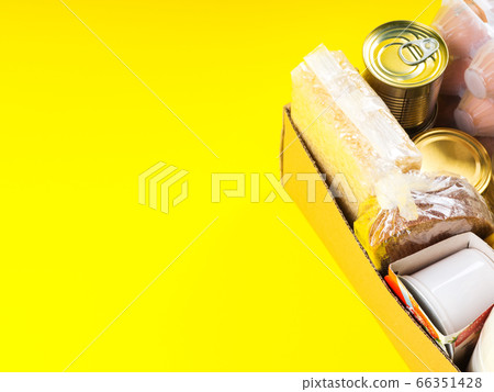 Food staples delivery or donation box concept 66351428