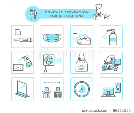 餐廳的新冠狀病毒感染控製圖標 66351693