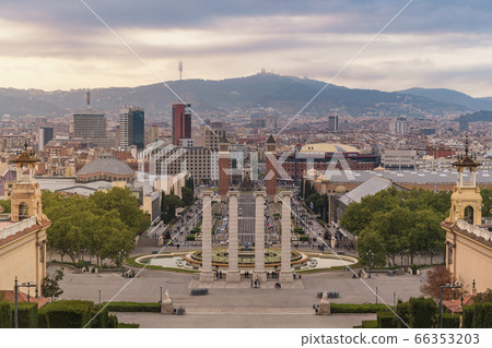 Barcelona Spain, high angle view city skyline at Barcelona Espanya Square Barcelona Spain, high angle view city skyline at Barcelona Espanya Square 66353203