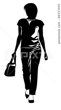 Silhouette of a girl in trousers walking with a 66353445