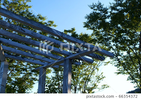 Garden pergola and blue sky 66354372