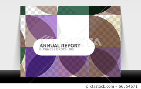 Horizontal A4 business flyer annual report template, circles and triangle style shapes modern geometric design for brochure layout, magazine or booklet 66354671