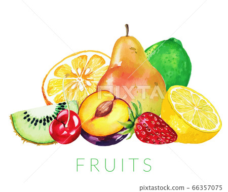 Heap of mixed fruits, hand drawn vector watercolor 66357075