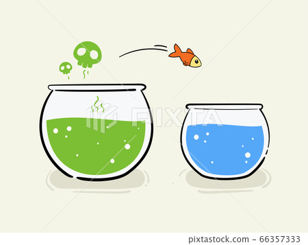 A gold fish is jumping from the poisonous pond 66357333