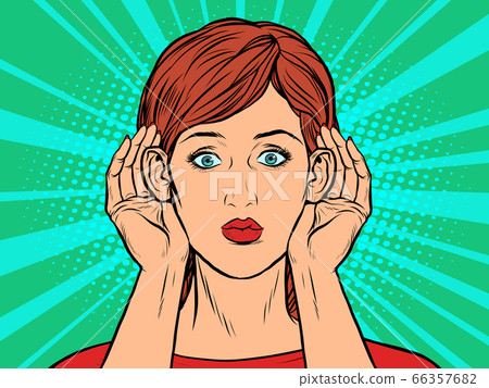 Pop art woman listening Pop art woman listening 66357682