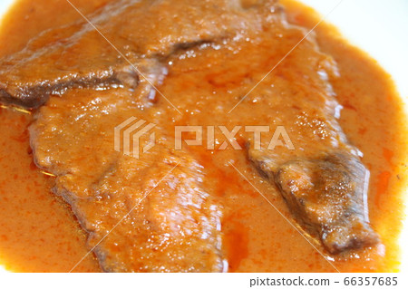 braised meat slices in the dish with sauce braised meat slices in the dish with sauce 66357685