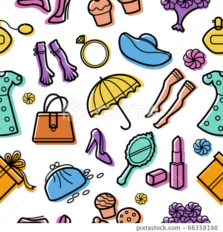Seamless colorful pattern with woman things - Stock Illustration ...