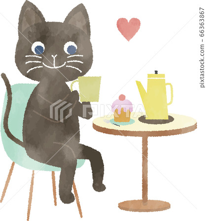 Watercolor style cafe time at home Cafe cat Watercolor style cafe time at home Cafe cat 66363867