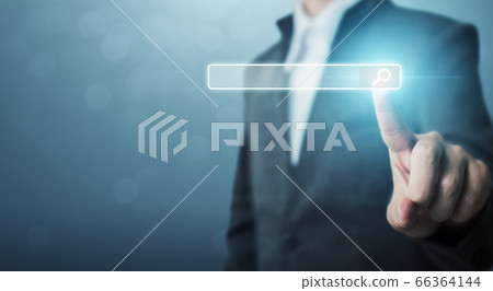 Hand of businessman touching magnifying glass icon search 66364144