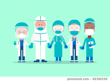 Team of doctors and medical workers holding hands together. Team of doctors and medical workers holding hands together. 66366598