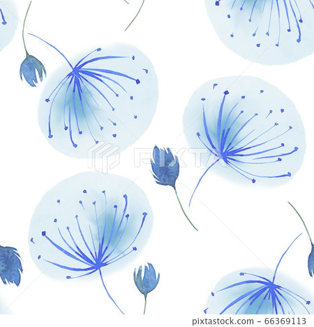 Seamless pattern of abstract dandelion flowers. Watercolor hand drawing on a white background 66369113