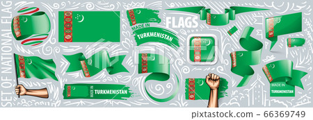 Vector set of the national flag of Turkmenistan in various creative designs 66369749